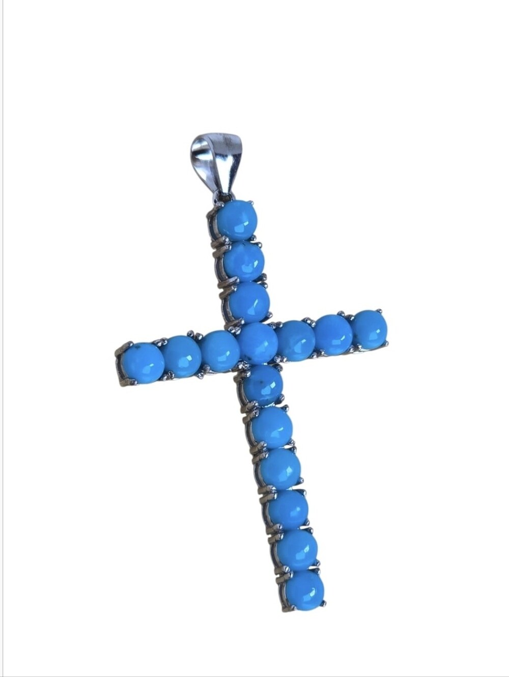 925 Sterling Silver Cross Pendant With Natural "Sleeping Beauty" Turquoise